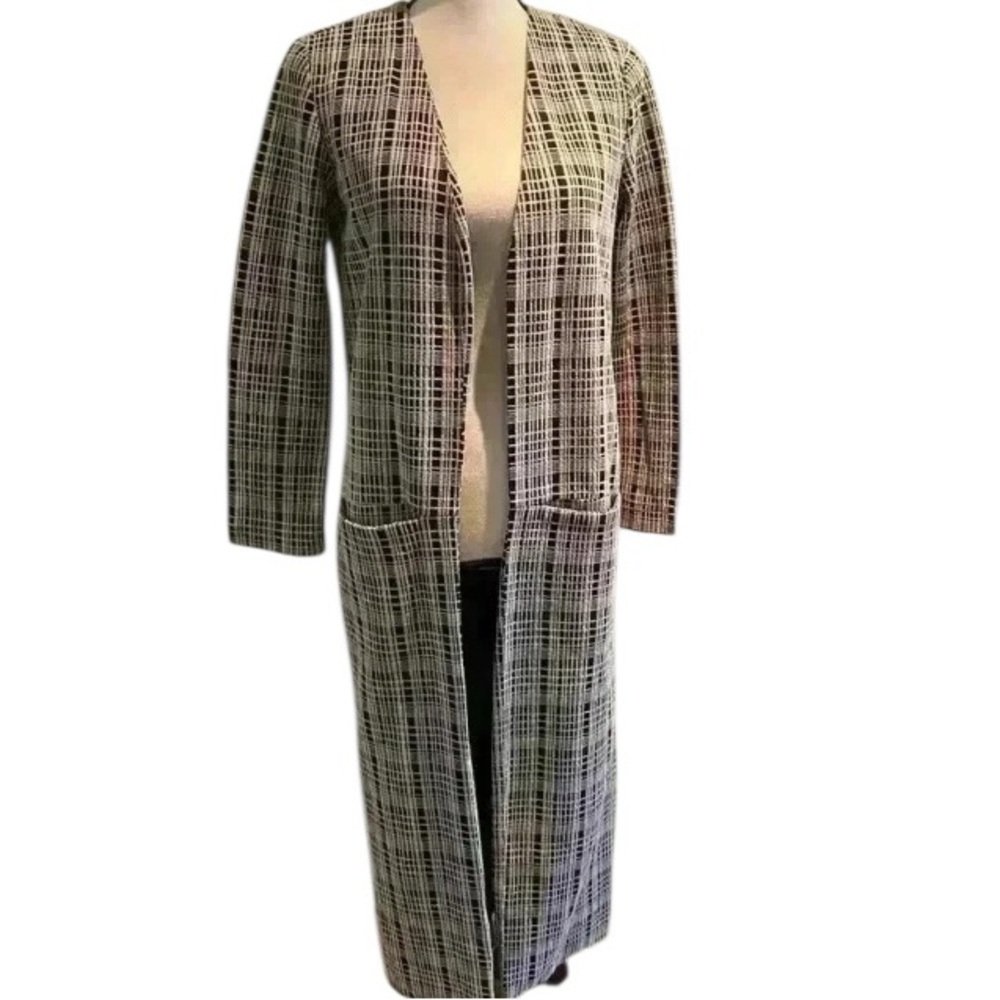 Anthropologie Womens Maxi Blazer black white plaid ASTR xs-s
